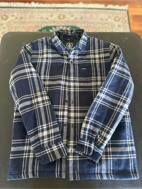 Volcom Navy and White Plaid Button Up Jacket Men’s Medium